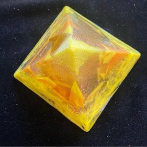 Handmade Cast Glass Pyramid “Solar Flare”  Brilliant Yellow Glass  4”x3”